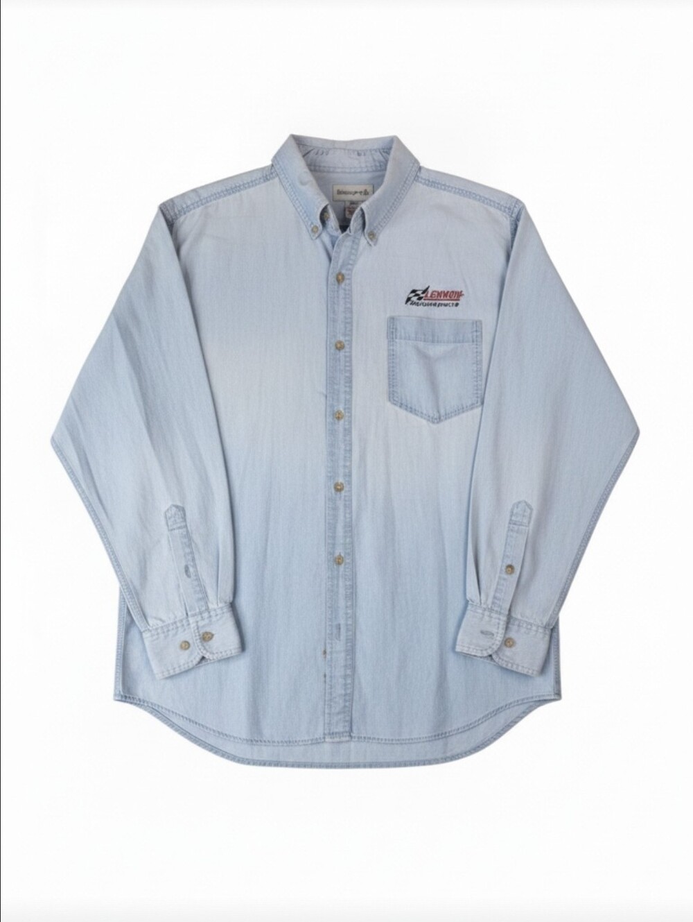 Vintage Munsingwear Mens XL Light Wash Denim Lennox Motorsports Shirt